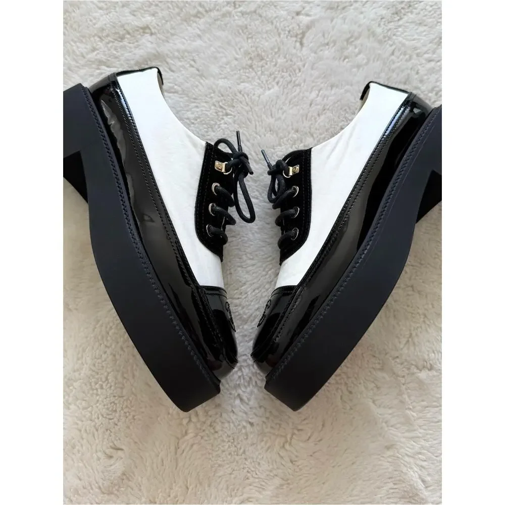 CHANEL women black/white women laces up platform shoes size 36 EU Retail 1275$